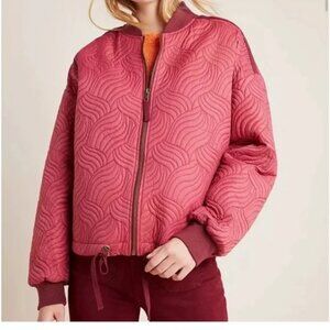 Anthropologie Vicenta Quilted Bomber Jacket Red Rose Burgundy Sporty M